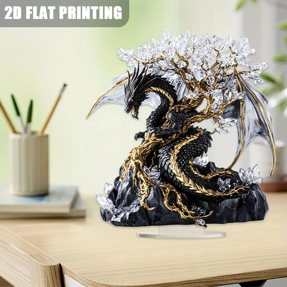 1pc Nordic Art Style Dragon Acrylic Sculpture with Base for Home Bedroom Decor, Multifunctional Room Decoration
