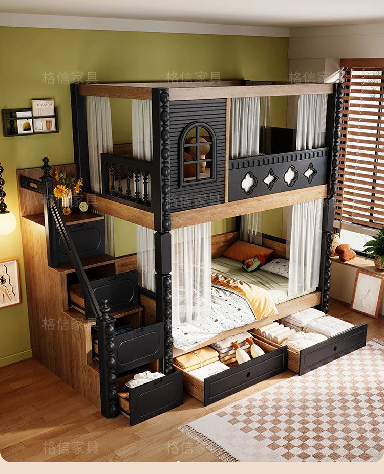 *-For Medieval style bed on and off the bed, double-layer all-solid wood upper and lower bunk thikened, high and low do no