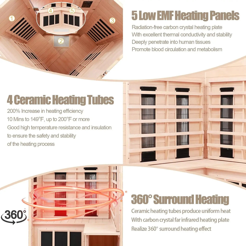 Ceramic Infrared Sauna 2-3 Person Home Hemlock Wood, Custom
