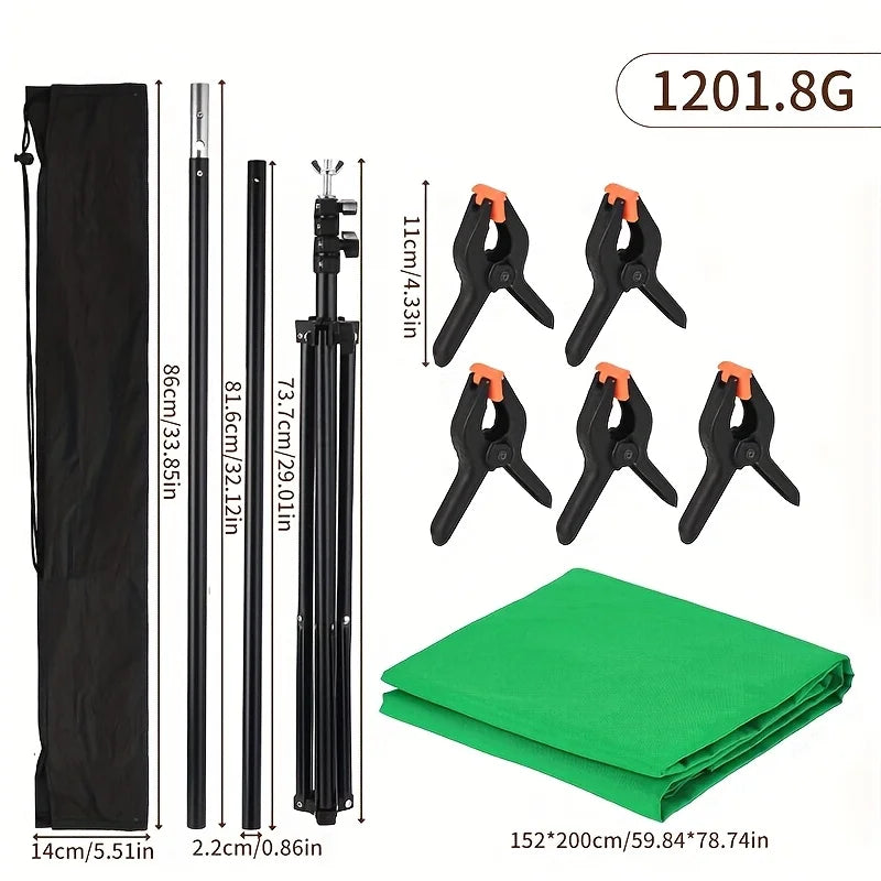 Green Screen Backdrop Kit with Stand, Green Screen Backdrop with Stand Kit, GreenScreen Background with Stand Carrying Bag Clamp
