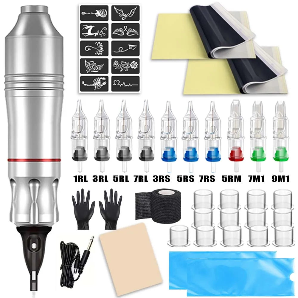 Tattoo Set Rotary Tattoo Machine Pen Tattoo Kit 10 Tattoo Needles Various Tattoo Accessories for Beginners Artists in Tattooing