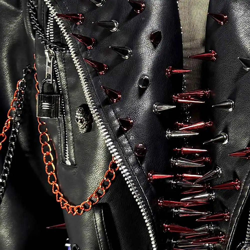 Women's Y2K Gothic Black PU Leather Jacket Spiked Boho Emo Punk Rock Grunge Rave Festival Coat with Spikes for Teens