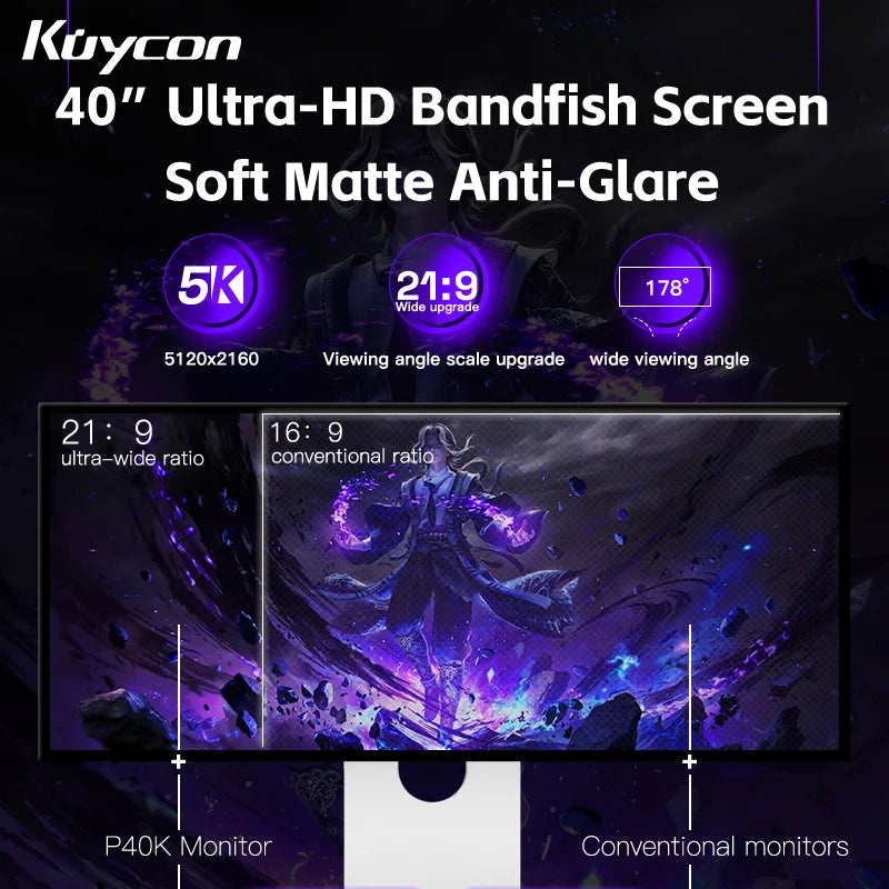 120Hz 40 Inch Gaming Monitor Kuycon P40K UHD IPS PC LED Display HDR 99%sRGB 400 Nits Computer Screen Anti-glare HDMI Type-C VESA