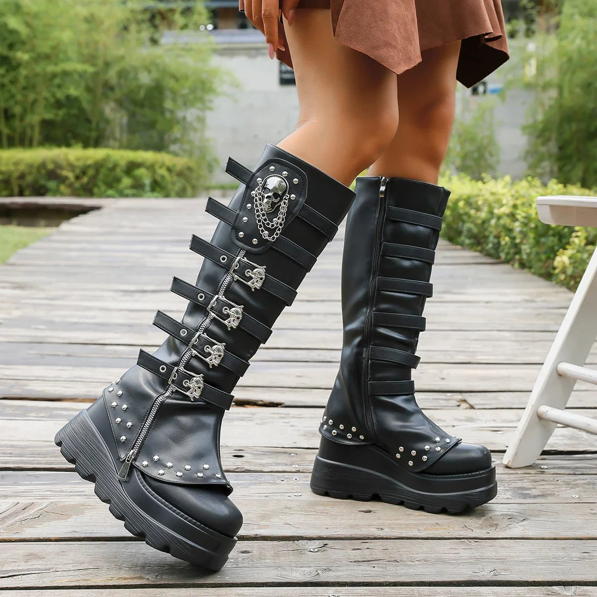 Women Flat Platform Zipper Shoes Round Toe Knee High Ankle Boots Comfortable Anti-slip Outdoor Boots Outdoor Zapatos De Mujer