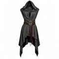 Women Irregular Hem Renaissance Elf Tunic Robe Medieval Ranger Hooded Sleeveless Cloak Belt for LARP Halloween Witch Hunter