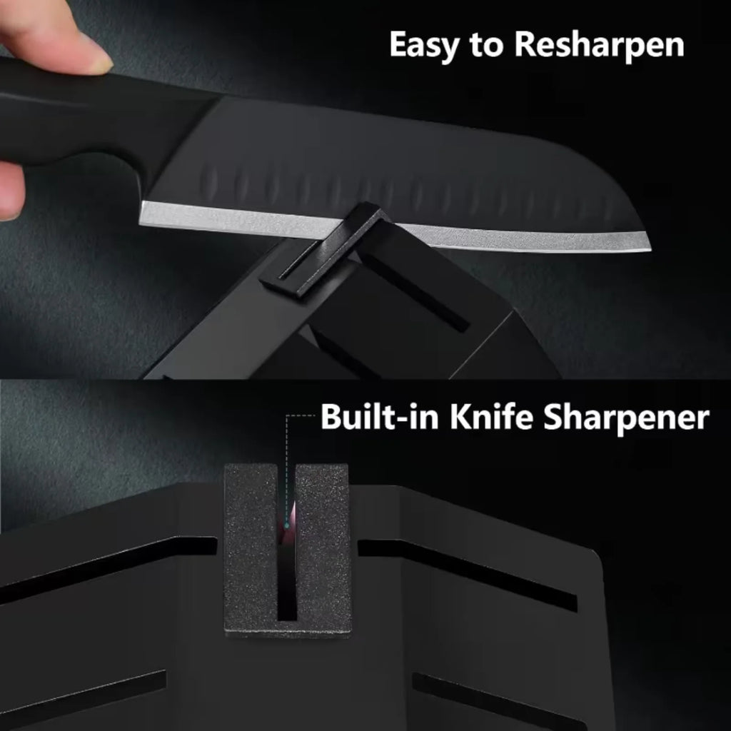 Kitchen knife set, 15-piece black kitchen knife set with block, dishwasher safe kitchen knife set with built-in sharpener, stainless steel black knife set birthday gift for mom or dad, kitchen gadget set
