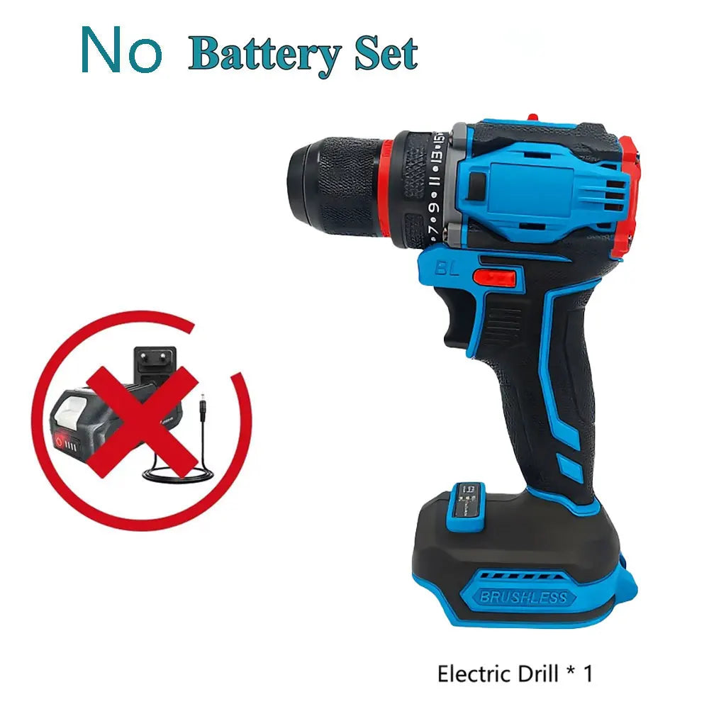 Brushless Cordless Electric Drill and Screwdriver 2-Speed Impact Power Tool for Home DIY and Professional with NoBattery Use 18v