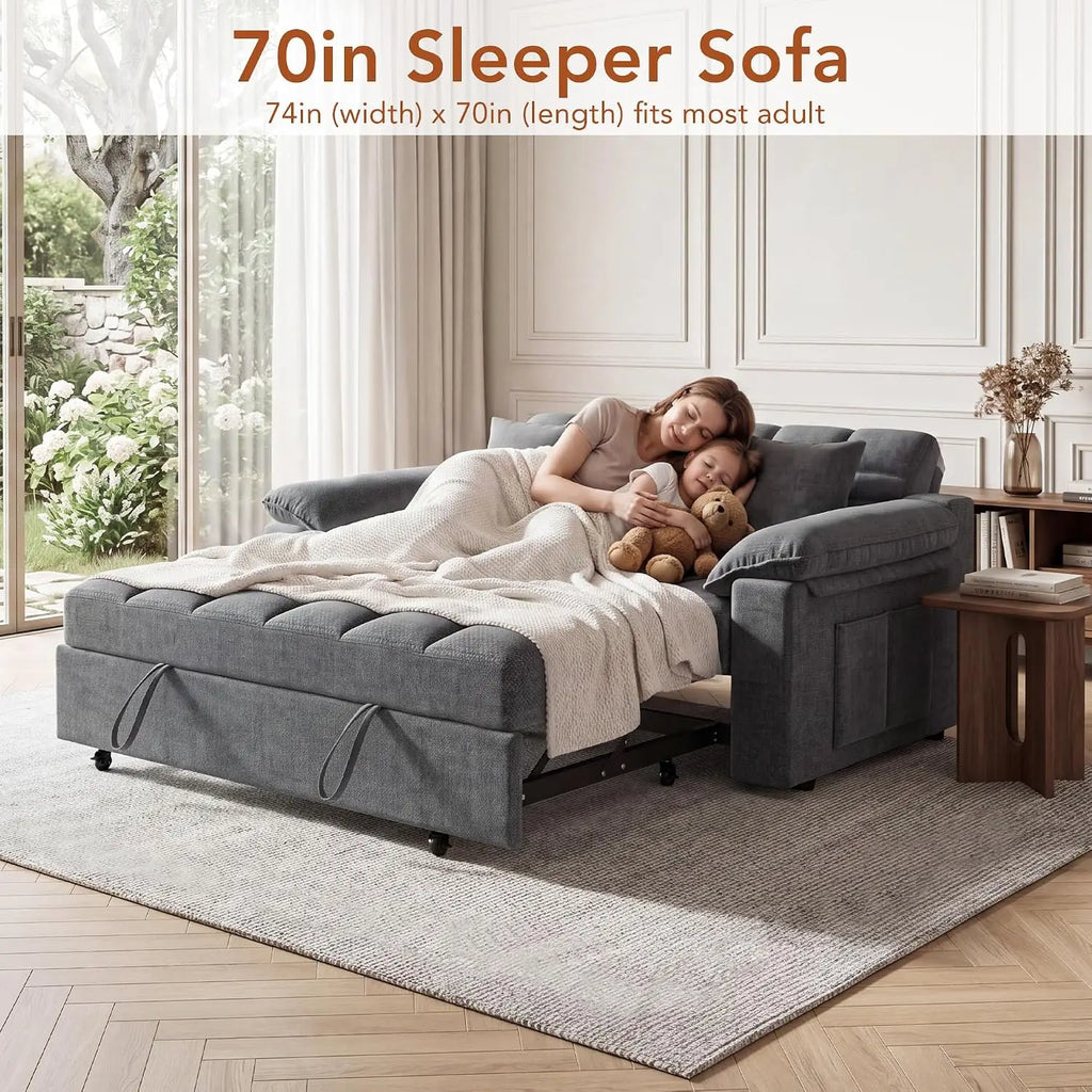 Sleeper Sofa Bed, 70" Pull Out Futon Couch with Small Table| USB Port | Side Pockets | Tool-Free Assembly |, Customized