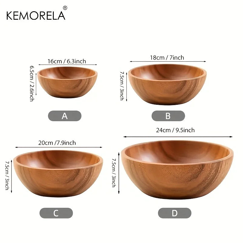 1PCS Acacia Wooden Salad Bowl Kids Anti-scalding Wooden Bowl Suitable for Fruit Vegetable Ice Cream Decoration
