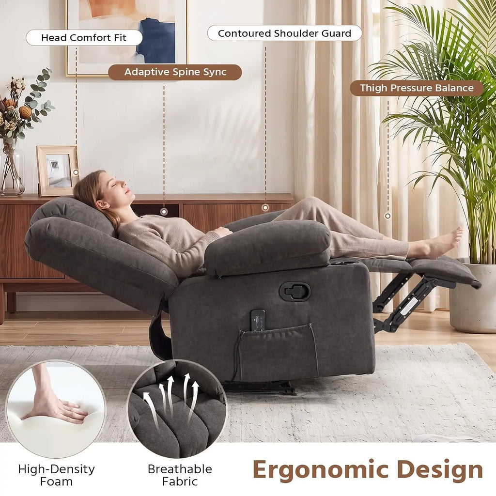 Classic Manual Recliners Set of 2 with Massage and Heat for Adults, Fabric Recliner Chair with Cup Holders & Side, Customized