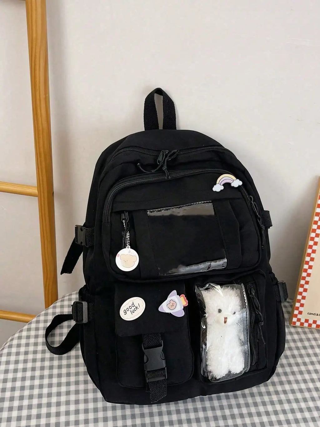 Minimalist Backpack With Practical Buckle Strap Functional Multi-Pocket School Bag For Study Heavy-Duty Laptop Bag