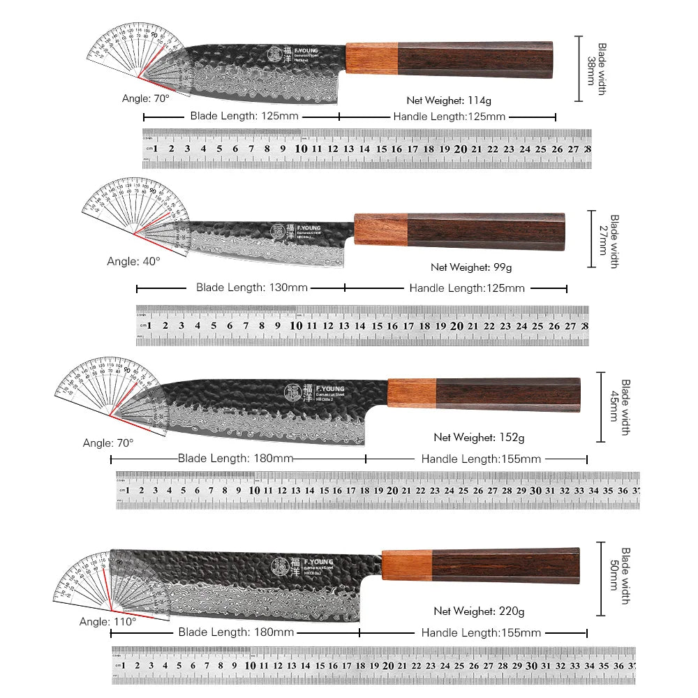 F.YOUNG Japanese Hand Forged Kitchen Knives Damascus Steel Chef Knife Vegetable Slicing Sashimi Utility Cooking Kitchen Utensils