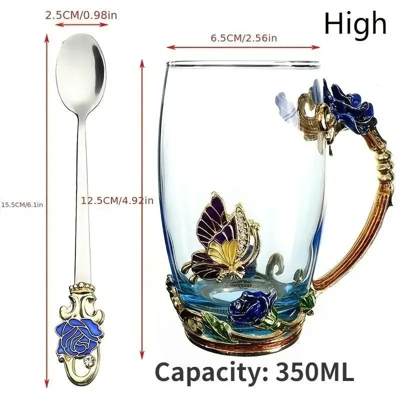 European Retro Handmade Enamel Tea Cup Crystal Cup Milk Lemon Flower Tea Cup High-end Wine Cup Set Gift Cup