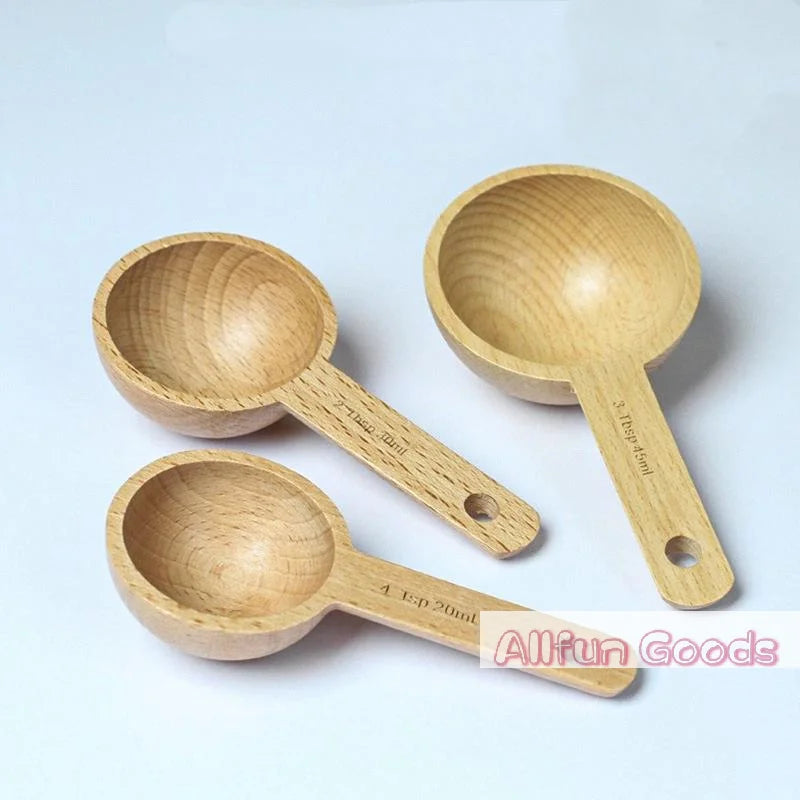 [TG835]1Pcs 7.5 To 45ML Portable Beech Walnut Wooden Measuring Spoon Multipurpose Coffee Tea Sugar Kitchen Gadget