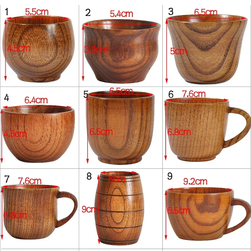 Wooden Big Belly Cup with Handle Handmade Natural Spruce Wood Drinking Beer Tea Coffee Milk Water Japanese Drinkware Kitchen Bar