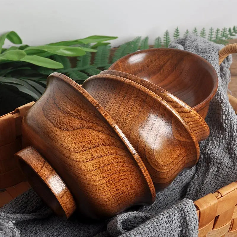 Natural Wood Bowl Sauce Salads Salad Ramen Bowl,Anti Edge High Foot Milk Tea Wooden Bowl Restaurant Creative Anti Scald Bowl