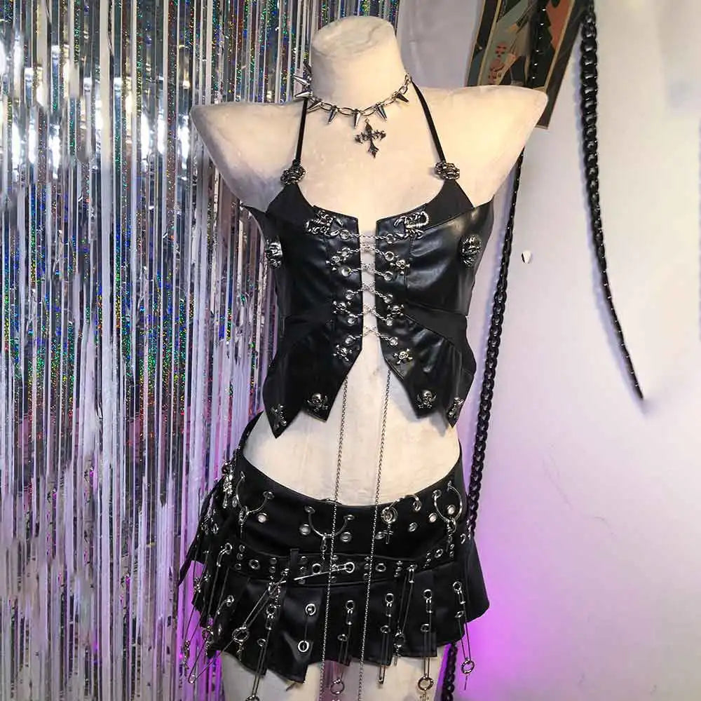 Women's Y2K Goth Top Emo Clothing Gothic Boho Cross Punk Rock Tank Skull Bra Grunge T-Shirt for Teens Rave Festival Wear