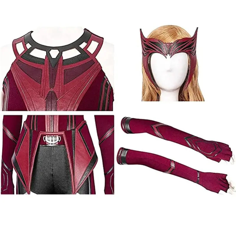 Scarlet Witch Women Cosplay Costume Crown Headpiece Red CloakTop Pants Girdle Gloves Halloween Cosplay Full Set