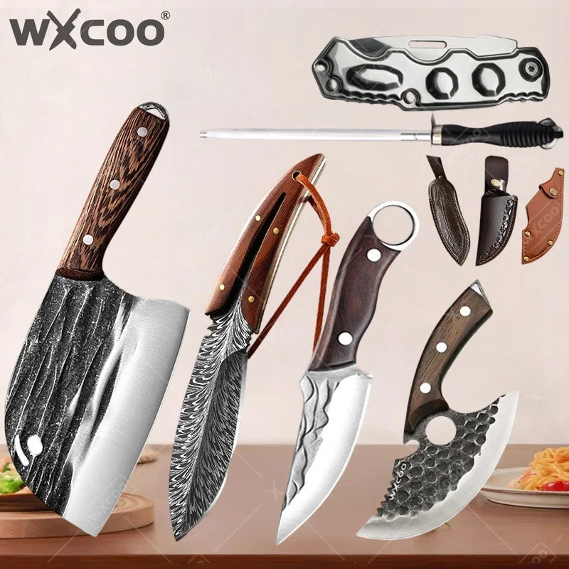 WXCOO Stainless Steel Kitchen Knives Household Cooking Chef Bone Chopping Cutter Hand Forged Fruit Utility Knife Bottle Opener