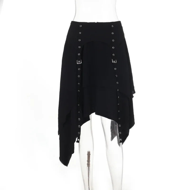 Goth Dark Punk Fashion Multi Layer Bottoms Mall Gothic Irregular Hem Skirts Y2K Grunge Corn Blet Design Skirt Women Streetwear