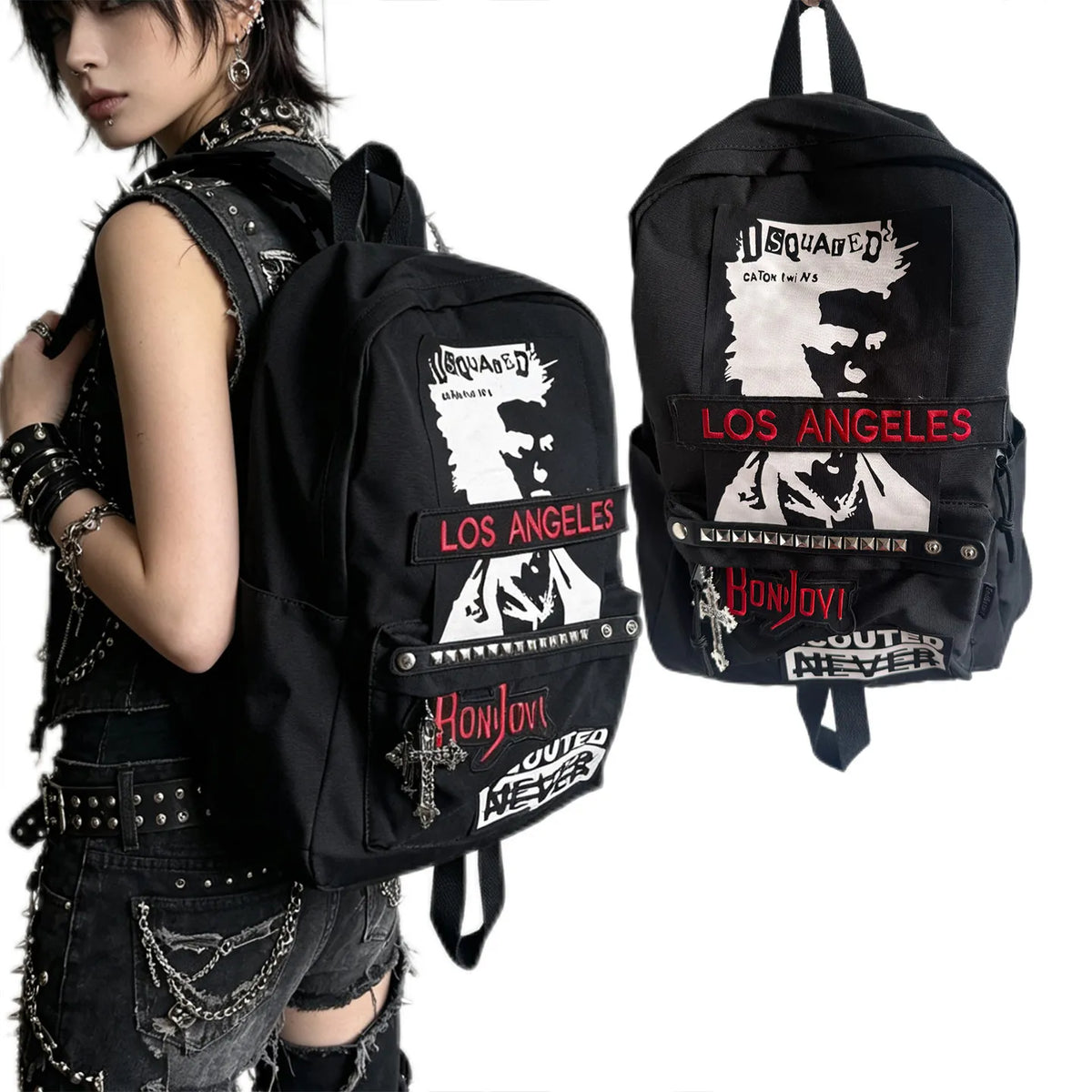 Goth Backpack Rock Punk Large Capacity Backpack Black High Street American School Bag