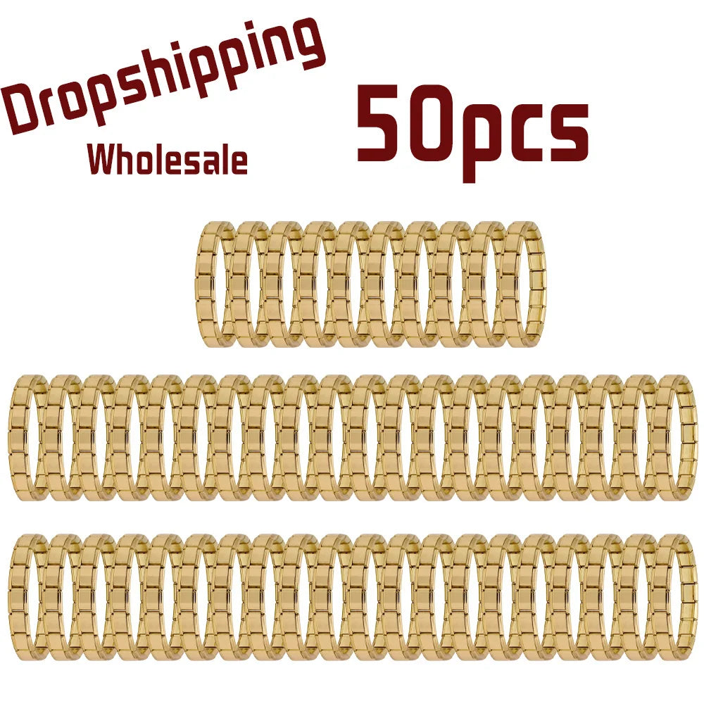 50pcs Italian Charm Stainless Steel 9mm Colorful Style Elastic Bracelet for Woman Men DIY Making GIft Dropshipping Wholesale