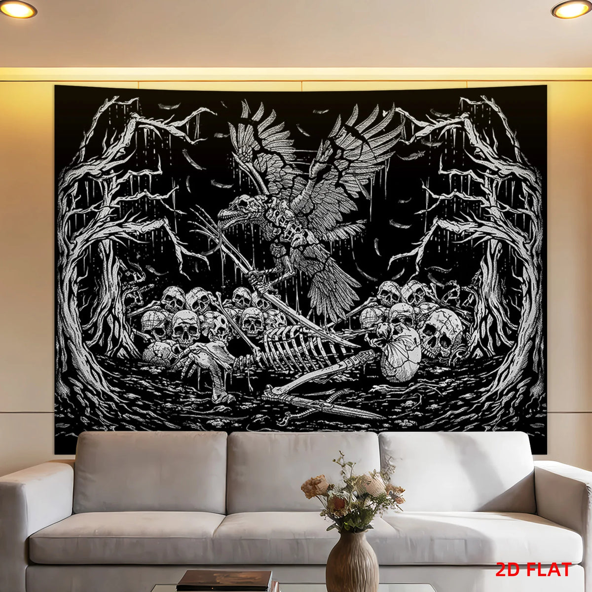 Gothic Skeleton Tapestry Wall Hanging Halloween Spooky Dark Academia Macabre Raven Skull Polyester Backdrop Decoration