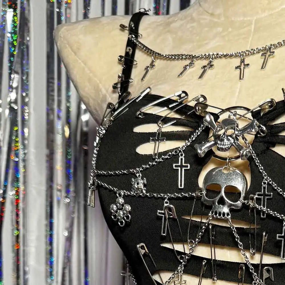 Women's Y2K Gothic Cross Crop Top Emo Grunge Punk Tank Egirl 90s Sexy Goth ALT T-Shirt for Rave Festival Alternative Clothing