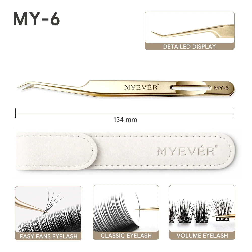 MYEVER Anti-Slip Eyelash Extension Tweezers Steel High-Density Fiber Tip Eyelash & Eyebrow Professional Precision Makeup Tools