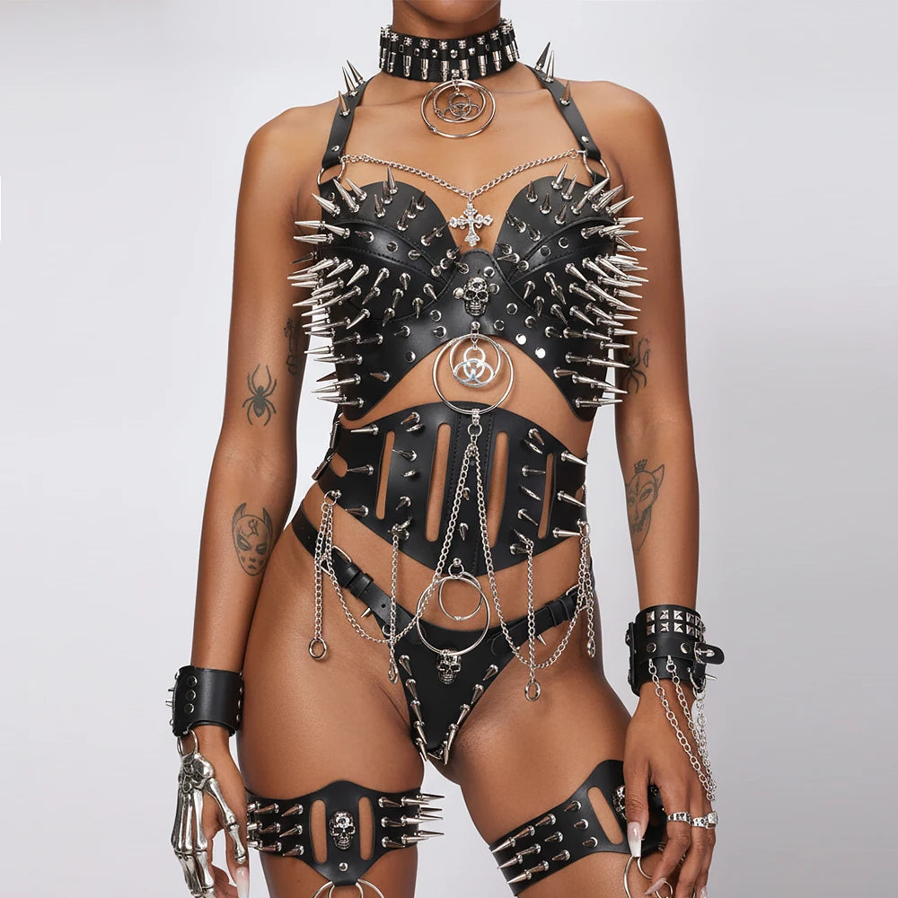 Y2K Halter Top Gothic Punk Rock Emo Revival Chain Spiked Studded Rivet Clothing with Spikes Goth Grunge Rave Festive Tops