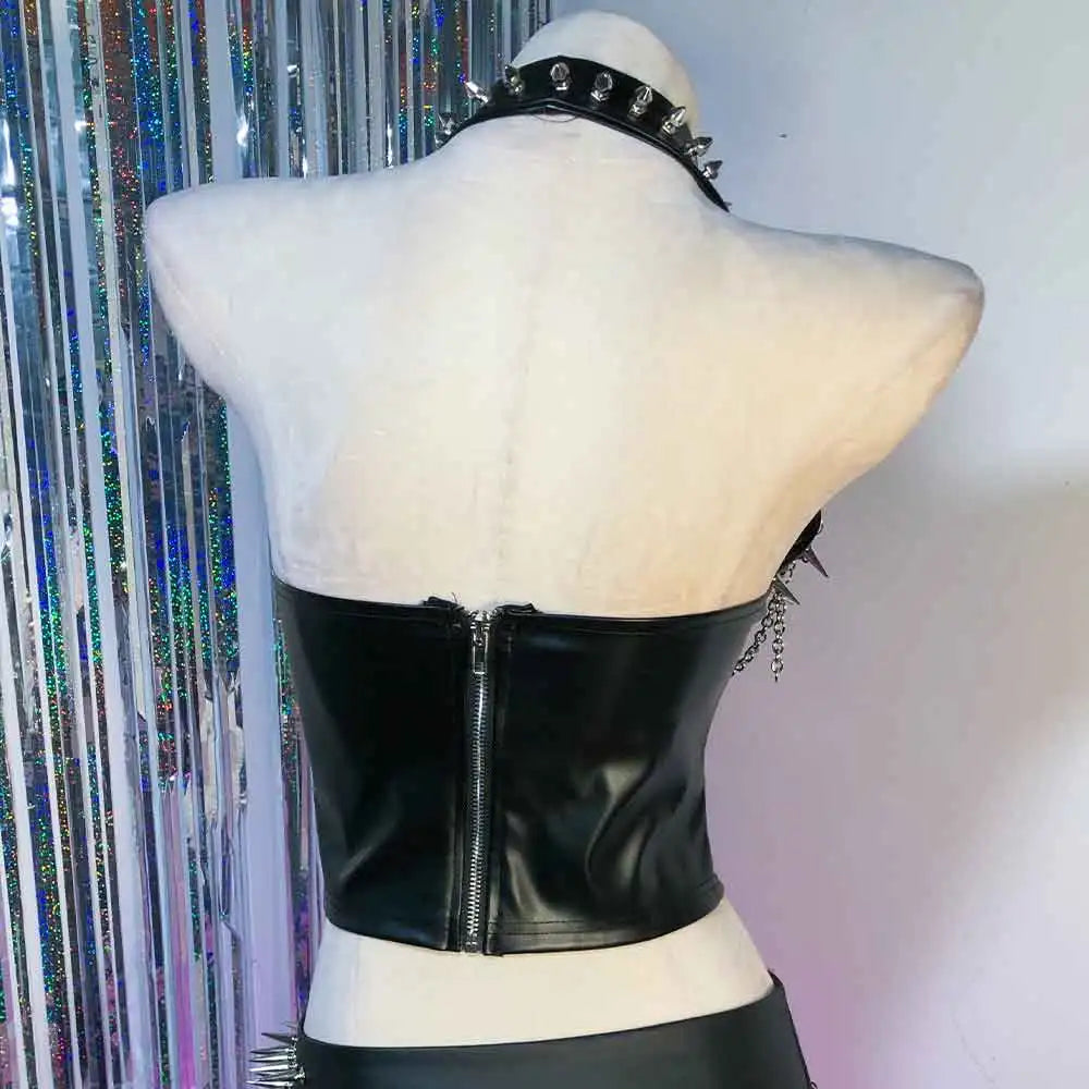 Hand Made Teen Chain Trendy Goth Grunge DIY Y2K TOPS Gothic Tank Eco Harajuku Kawaii E-Girls 90s Punk Rock Studded Rivet Emo