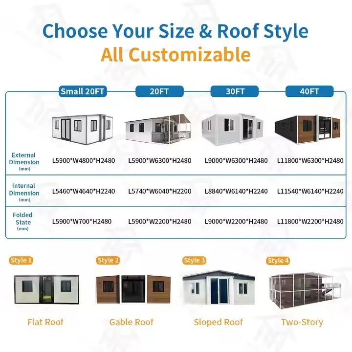 Customized House Prefabricated Homes 3 Bedroom Portable Housing 2 Storey Mini 40 Ft Expandable Container House Prefabricated Hou