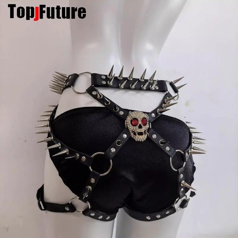 Women's Harajuku Y2K Personalized Hip Hop Steampunk Fashion Spice Girls Belt Corset Waistband Dark Leggings Rivet Streetwear
