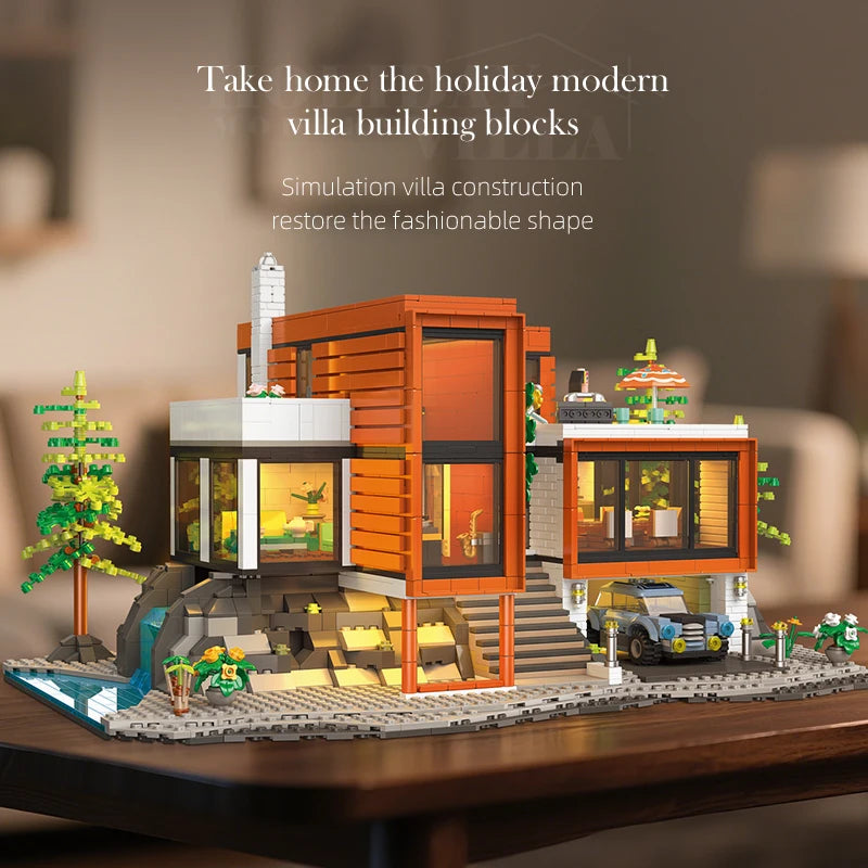 3060PCS Holiday Villa with Lights Building Blocks Set, DIY Large Construction Toy Ornament, Educational Toy, Kids Birthday Gift
