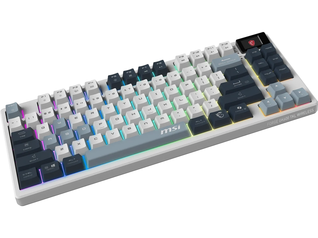 MSI Forge GK600 TKL Wireless Gaming Keyboard - Mechanical Linear Switches, Dye-Sublimated PBT Keycaps, Anti-Slip Base, RGB, USB 2.0, Bluetooth, 2.4 GHz - White