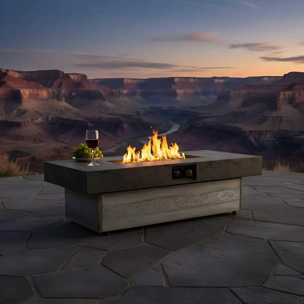 48x24 Adjustable Propane Fire Pit Table 50000 BTU Cement Grey, Custom