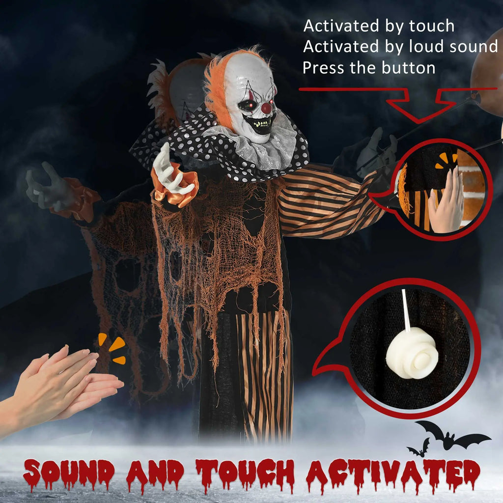 65" Life Size Outdoor Halloween Decorations Talking Circus Clown with A Balloon, Animated Prop