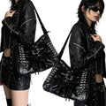 Punk Locomotive Bag Black Large Capacity Punk Tote Rivet Shoulder Bags for Women's Crossbody Bag