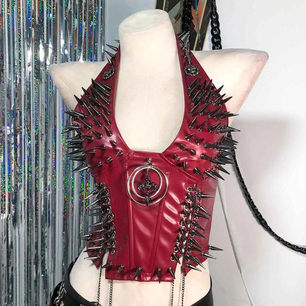 Red Goth Top Y2K Women's Tanks Emo Clothing Gothic Boho Tops with Spikes Punk Rock Teens Festival Spiked Bra Grunge T Shirt