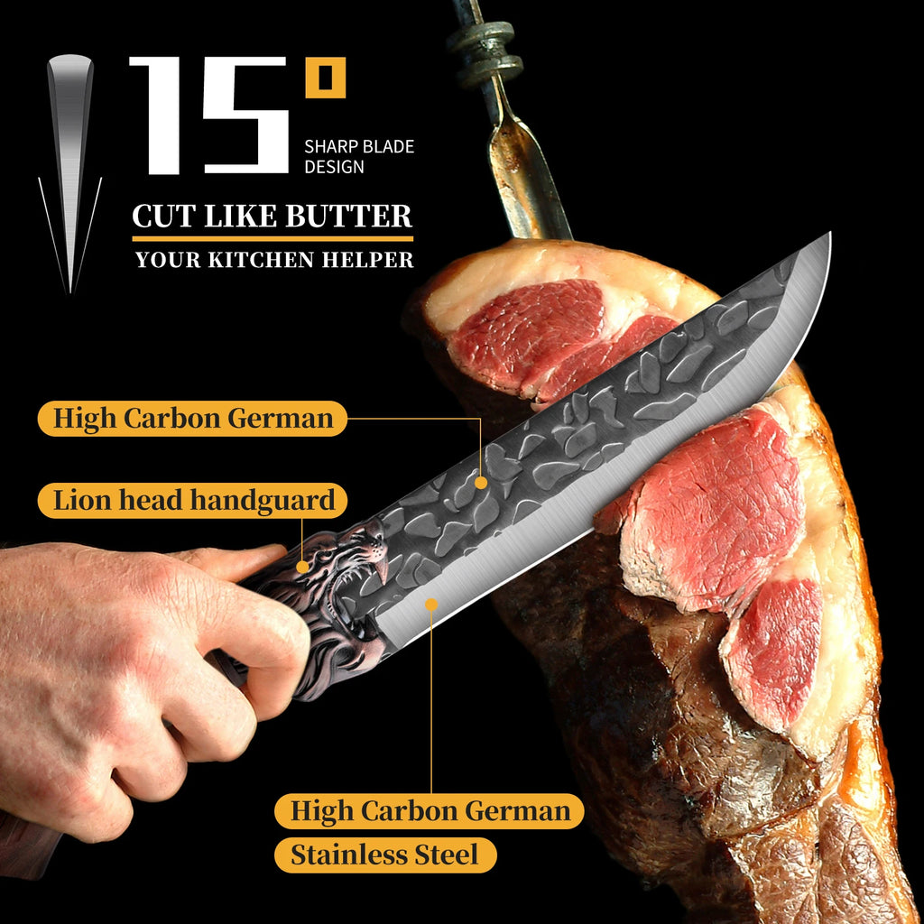 Professional forged stainless steel kitchen knife set 7-piece/3-piece - includes boning knife, slicing knife, carving knife, fish knife and butcher knife well as scissors, ultra-sharp durable knives.