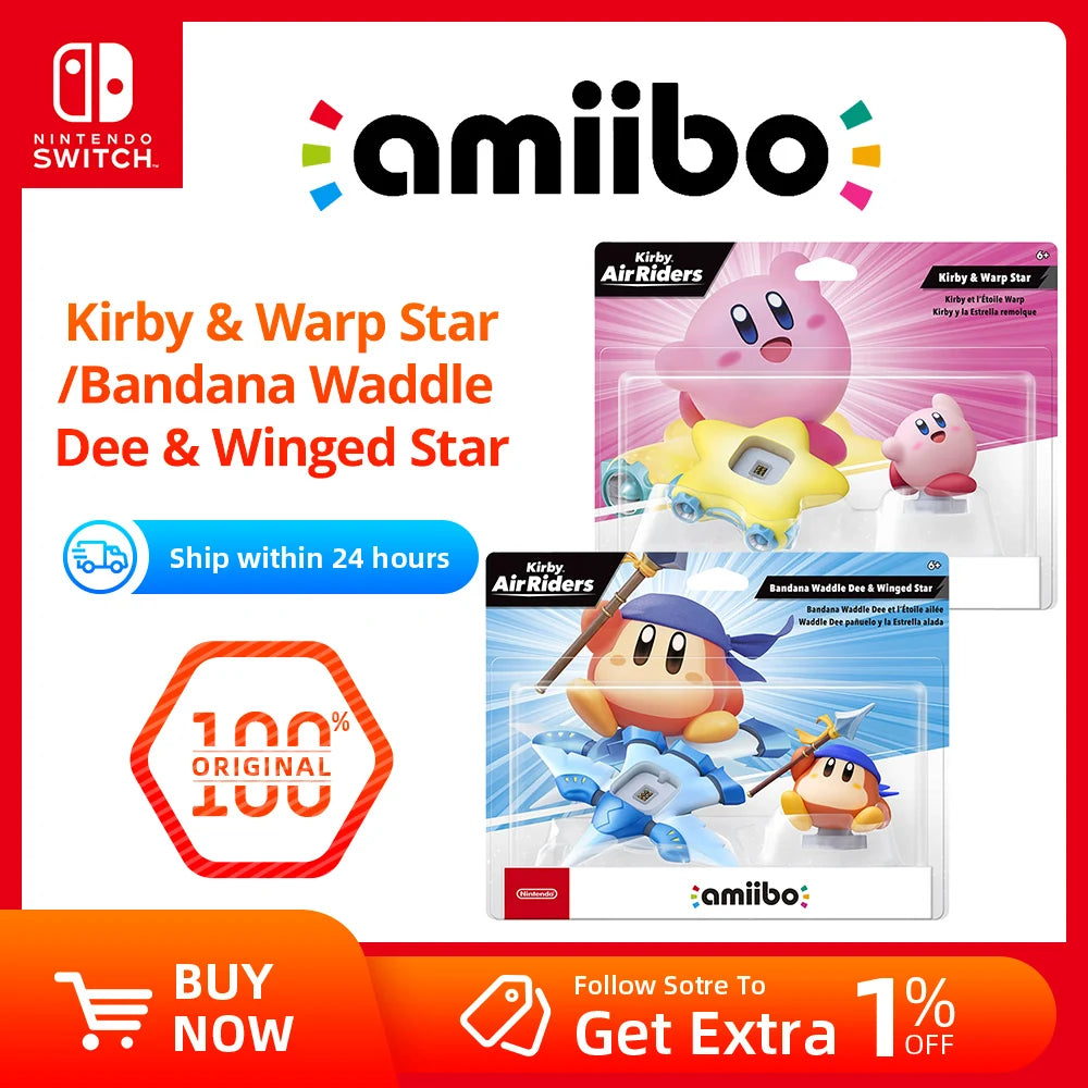 Nintendo Switch Amiibo Figure - Kirby & Starship/Headband Waddle Dee & Wing Star - for Switch Game Console Game Interaction Mode