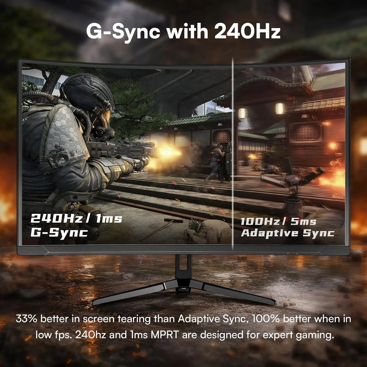 Great Voell 27-inch 240Hz Curved Gaming Monitor, 2K QHD, 1ms MPRT G-Sync, 1440p HDR VA Panel, 98% SRGB, HDMI 2.0 and DP 1.4, Tilt Adjustable, VESA Compatible, Black