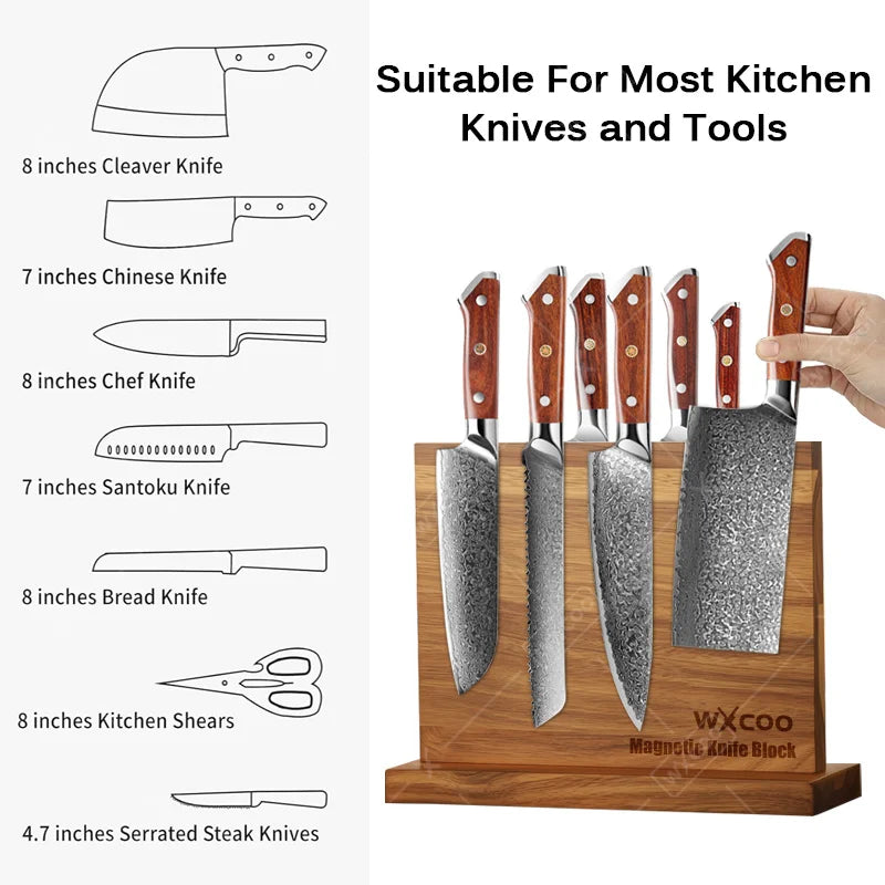 Home Kitchen Double-sided Wooden Magnetic Knife Block No Drilling Storage Organizer High Quality Kitchen Accessories
