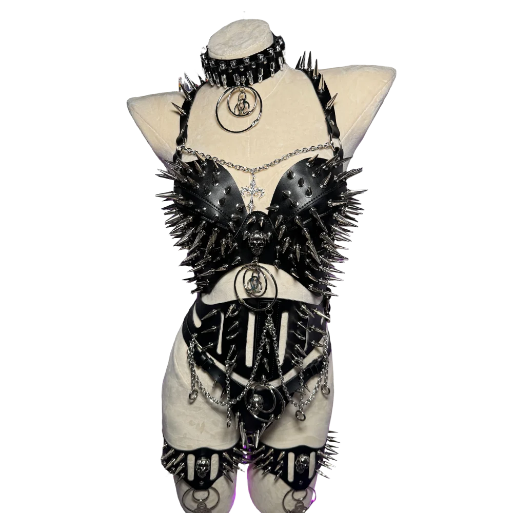 Y2K Halter Top for Women Gothic Punk Rock Emo Revival Chain Spiked Studded Rivet Spikes Clothing Goth Grunge Rave Festive Tops