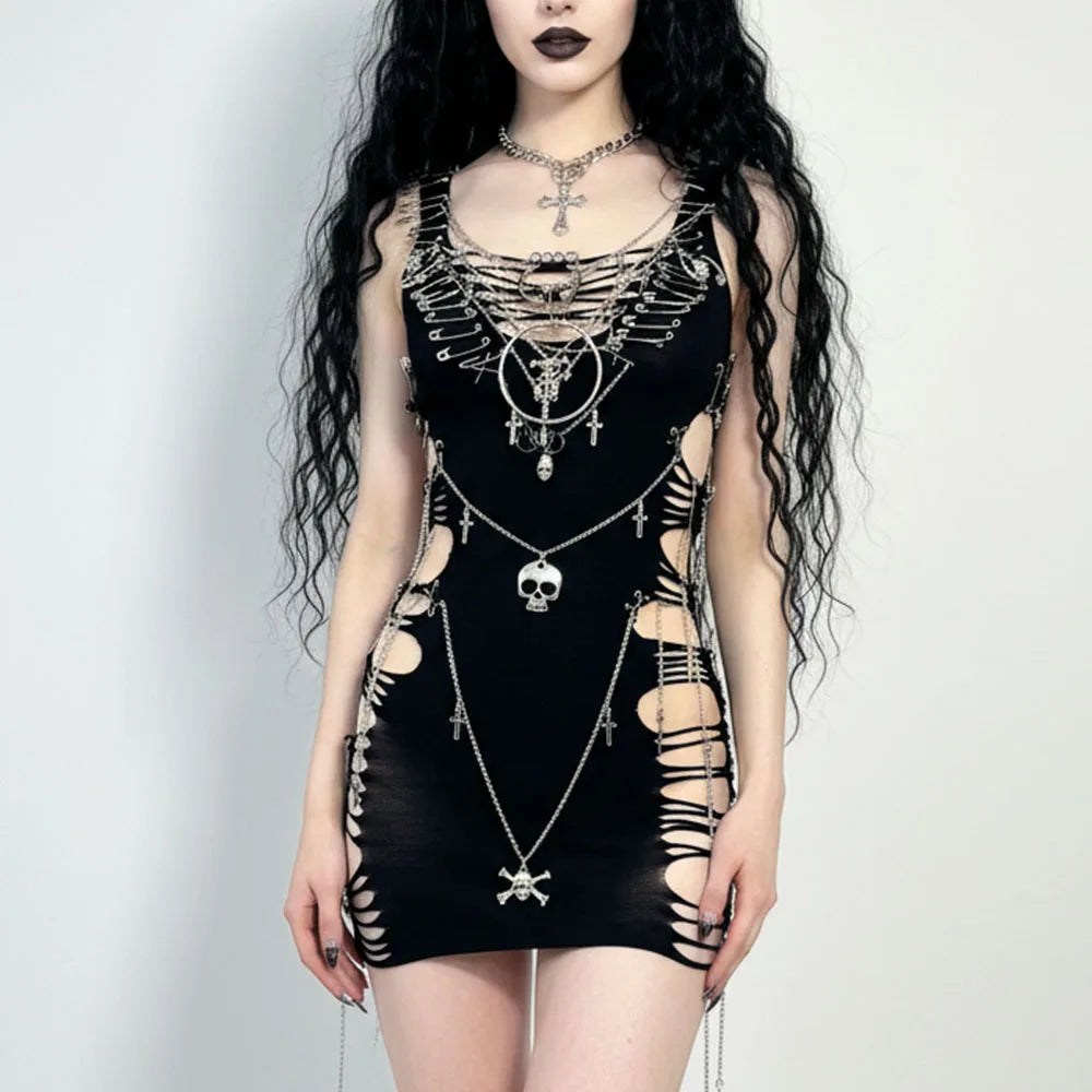 Women's Y2K Gothic Cyber Goth Cross Crop Top Emo Grunge Punk Style 90s Alternative E Girl Tank Top Sexy Cyberpunk Chain Clothing