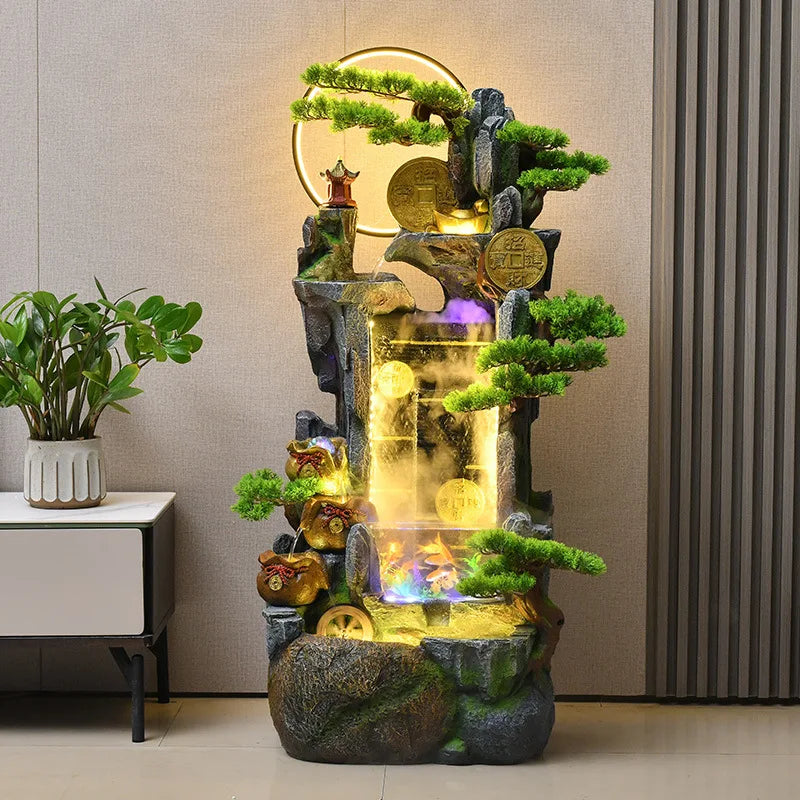 HYS rockery fish tank fountain flowing water ornament living room entrance TV cabinet lucky landscape office floor feng shui