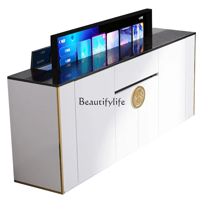 jj *White intelligent lifting TV cabinet remote control automatic hidden TV partition cabinet