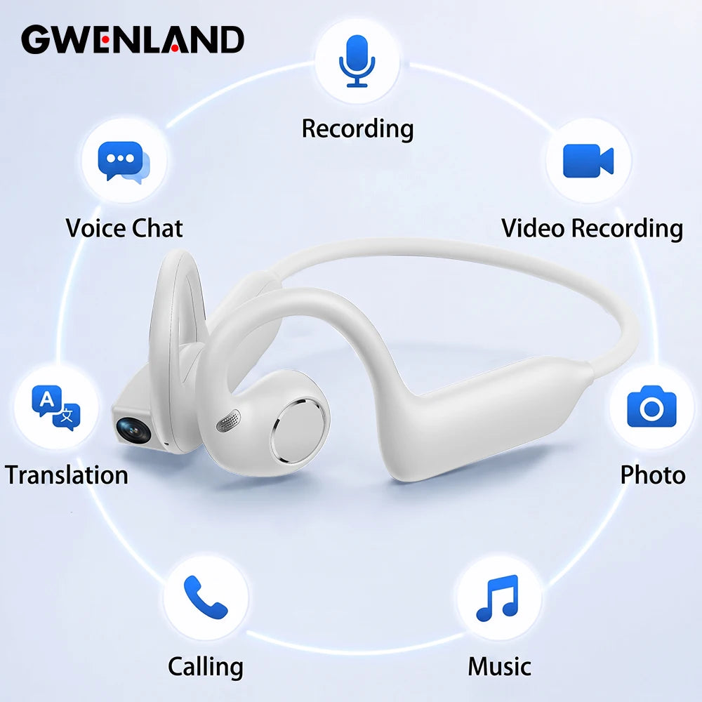 AI Camera Open Ear Headphones, 8MP POV Video, EIS Anti-Shake, AI Translation, Wireless Sports Earbuds for Running & Travel