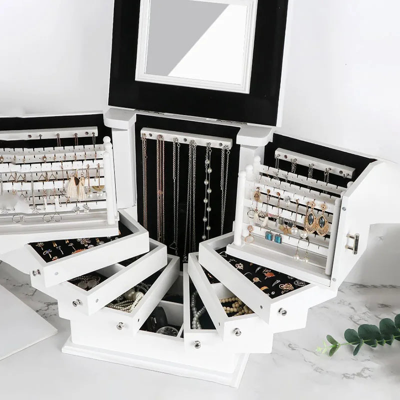 Wood Jewelry Box Big Size Velvet Ring Necklace Bracelet Jewelry Boxes Organizer Earrings Display Stand Women Accessories Storage