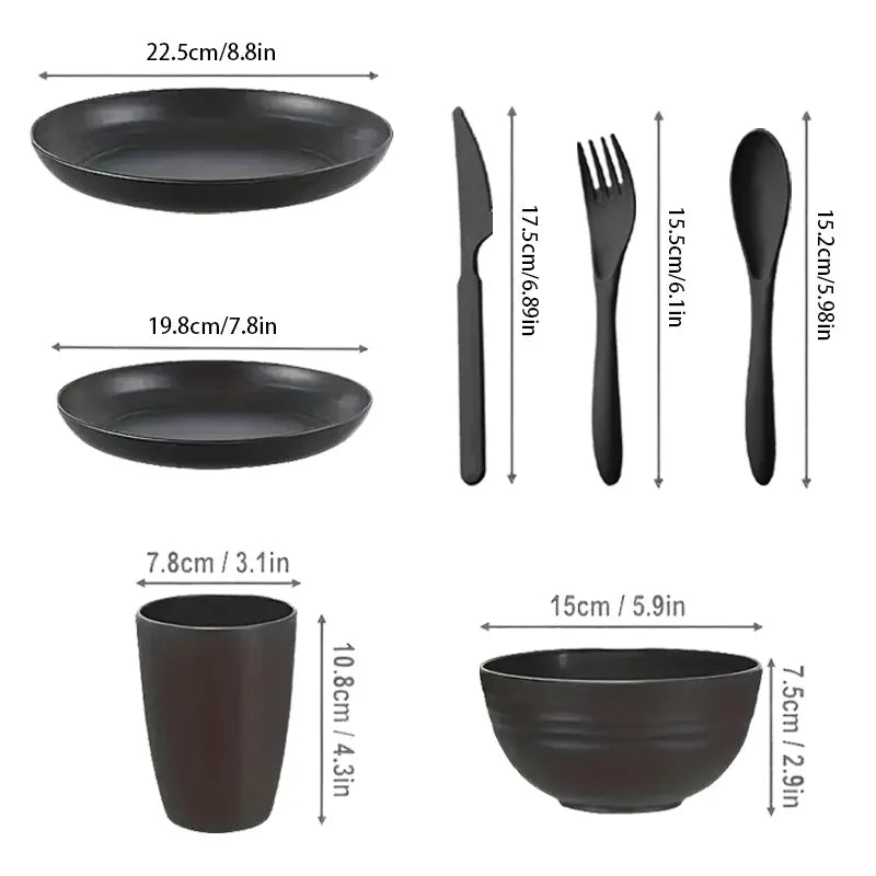 4/16/28/32/56Pcs Reusable Plastic Tableware Set with Plates Bowls Cups Cutlery, Dinnerware Kit for Home Party Camping Restaurant